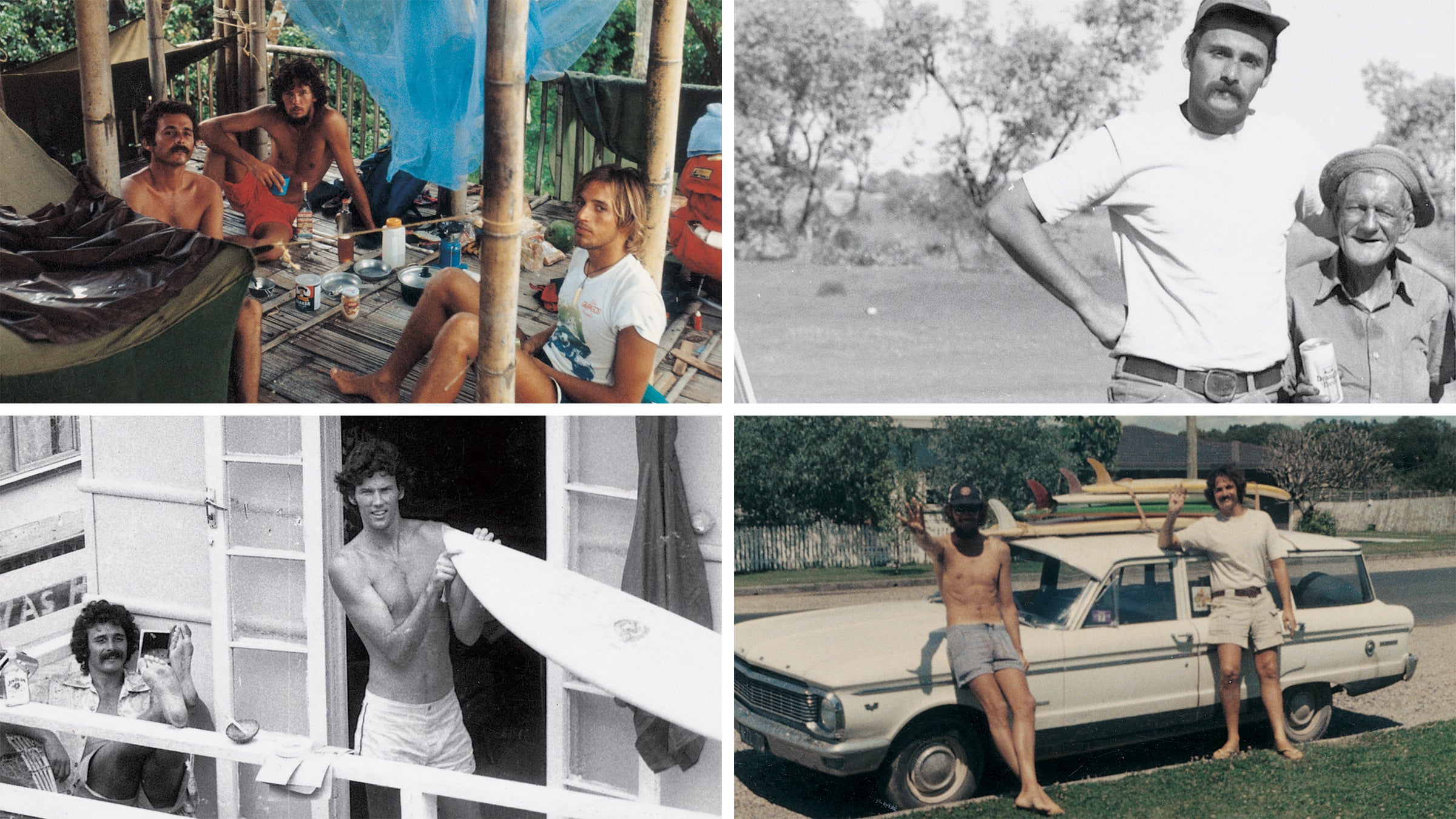 Clockwise from top left: Disalvatore and Finnegan in Java; Disalvatore with the hermit in the outback; our boys in Queensland, Christmas, 1978; at Kirra Beach, Australia