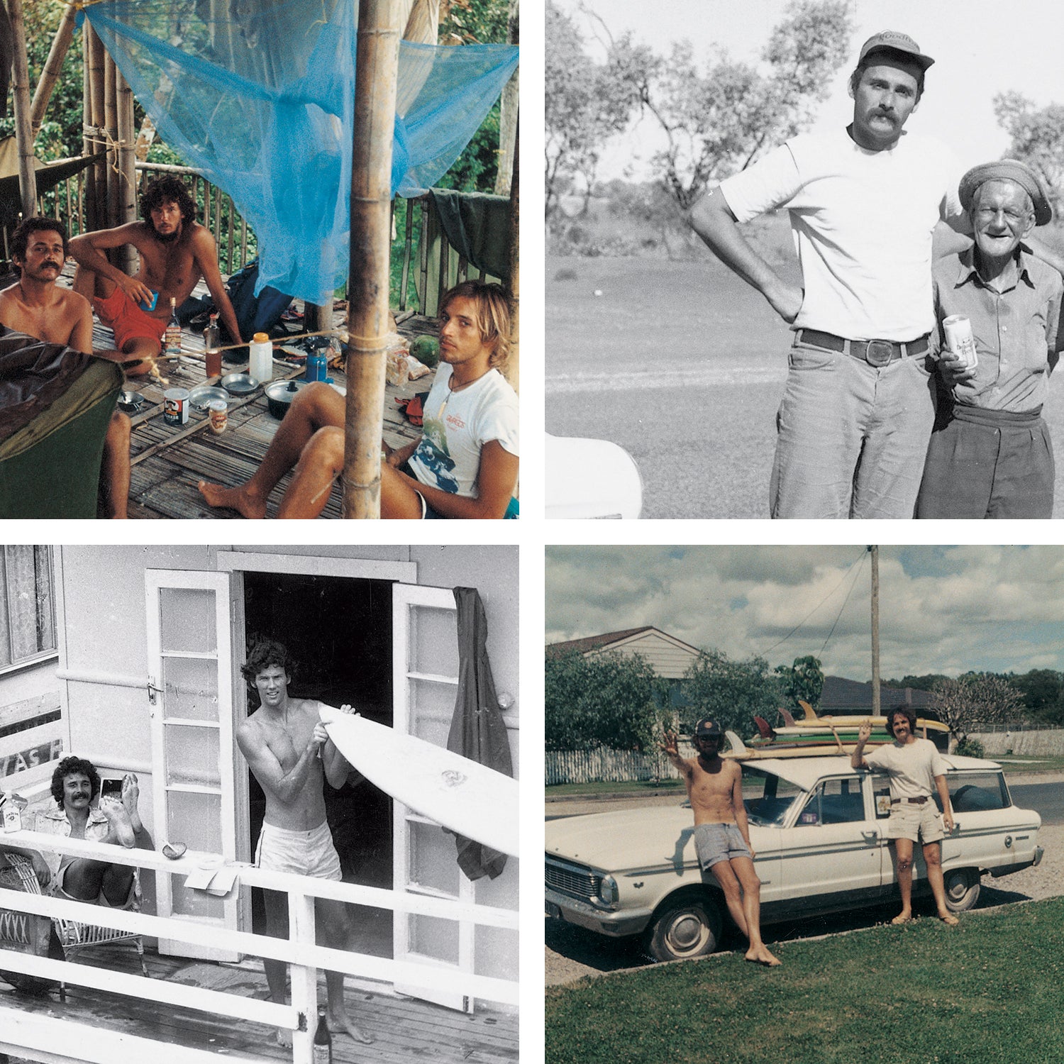 Clockwise from top left: Disalvatore and Finnegan in Java; Disalvatore with the hermit in the outback; our boys in Queensland, Christmas, 1978; at Kirra Beach, Australia