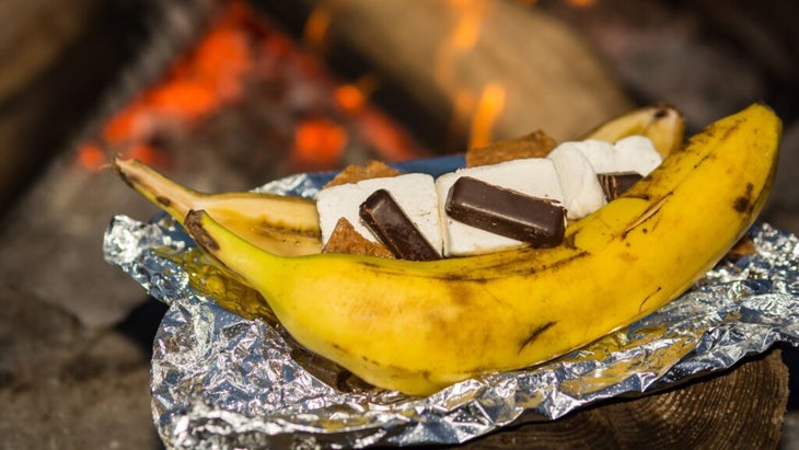 Banana Boat S'more campfire desserts
