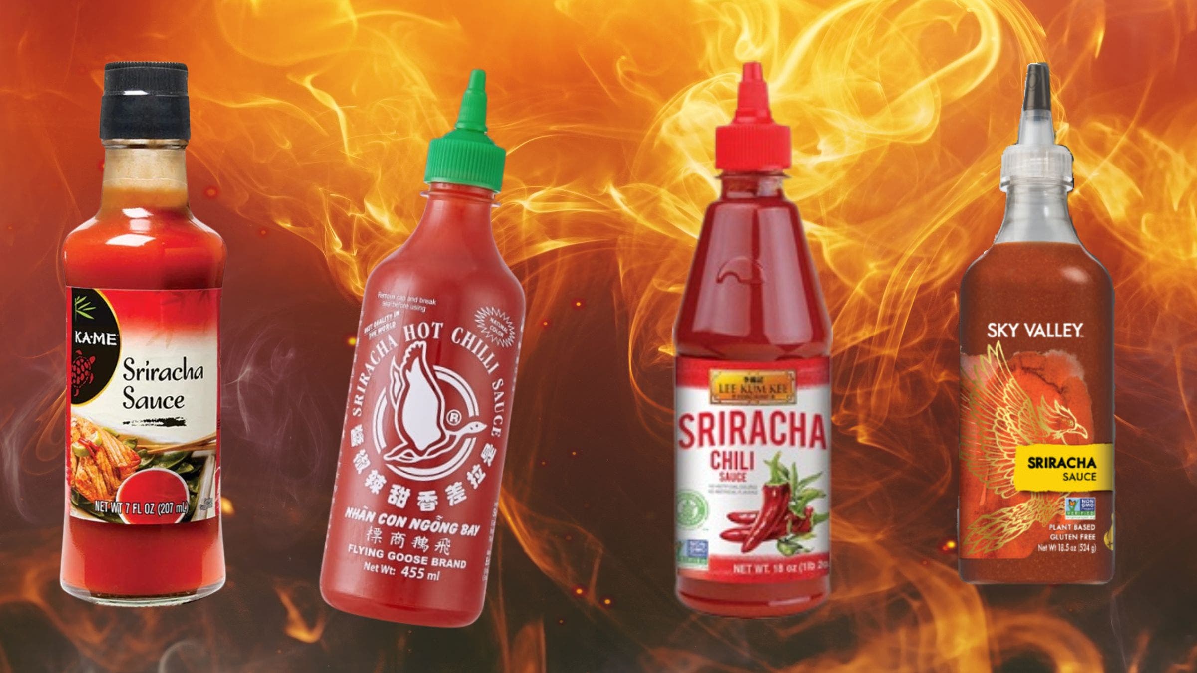 sriracha alternatives from Sky Valley, Ka-Me, Flying Goose, and Shark