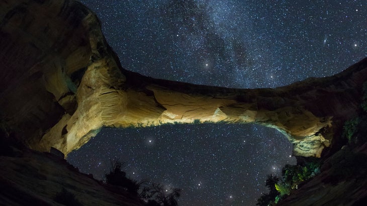 The Milkyway glowing over Owachomo Bridge in Natural Bridges National Monument.