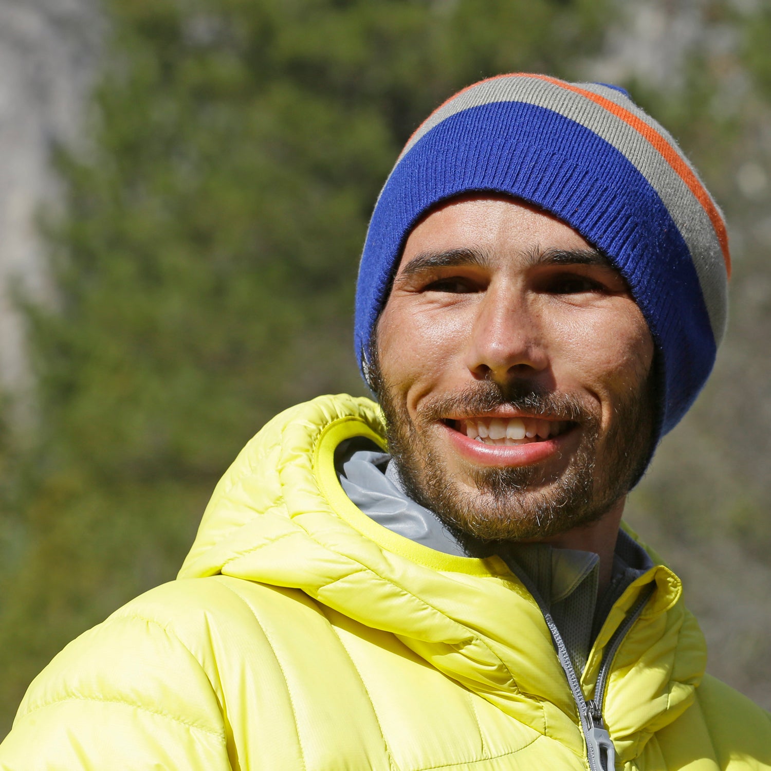 Jorgeson smiles during a news conference in El Capitan meadow after he and Caldwell's historic climb.
