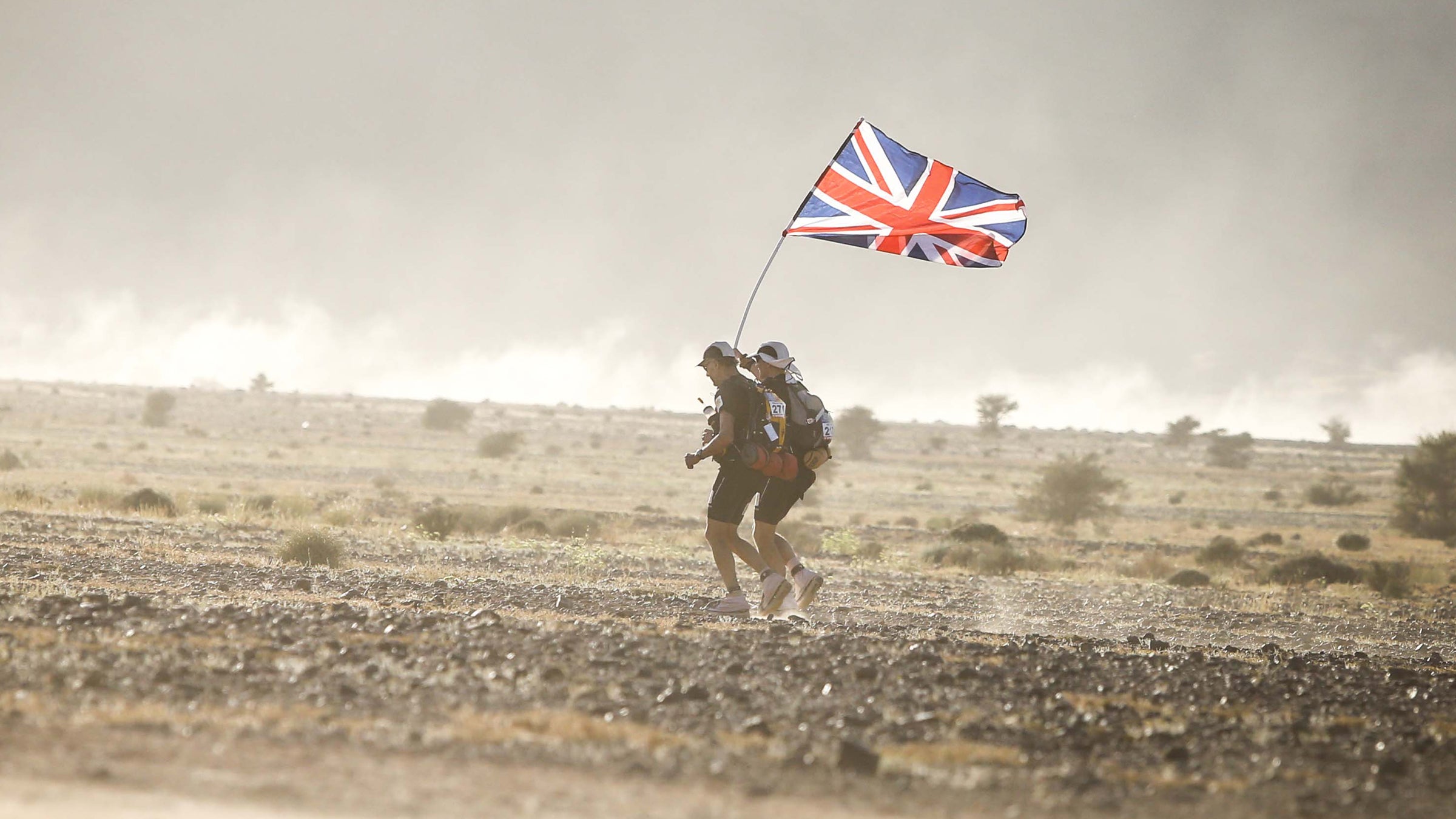 Sir Ranulph Fiennes at the Marathon des Sables, a six-day ultramarathon that stretches 155 miles through the Sahara in southern Morocco.