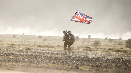 Sir Ranulph Fiennes at the Marathon des Sables, a six-day ultramarathon that stretches 155 miles through the Sahara in southern Morocco.