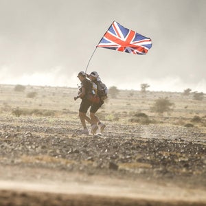 Sir Ranulph Fiennes at the Marathon des Sables, a six-day ultramarathon that stretches 155 miles through the Sahara in southern Morocco.