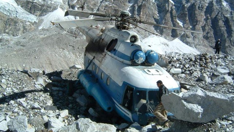 A helicopter that crashed near Everest Base Camp.