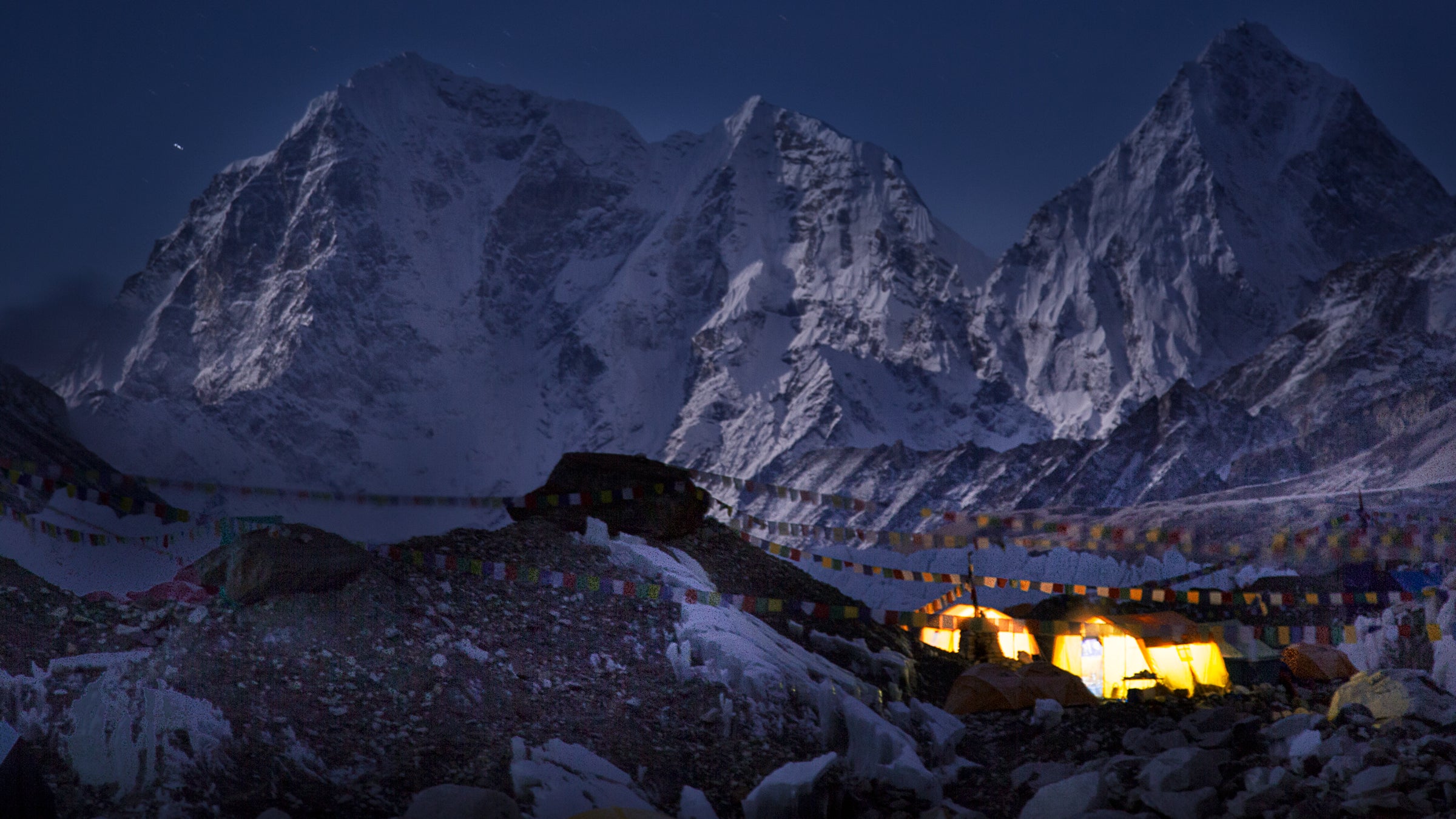 Mount Everest at night.