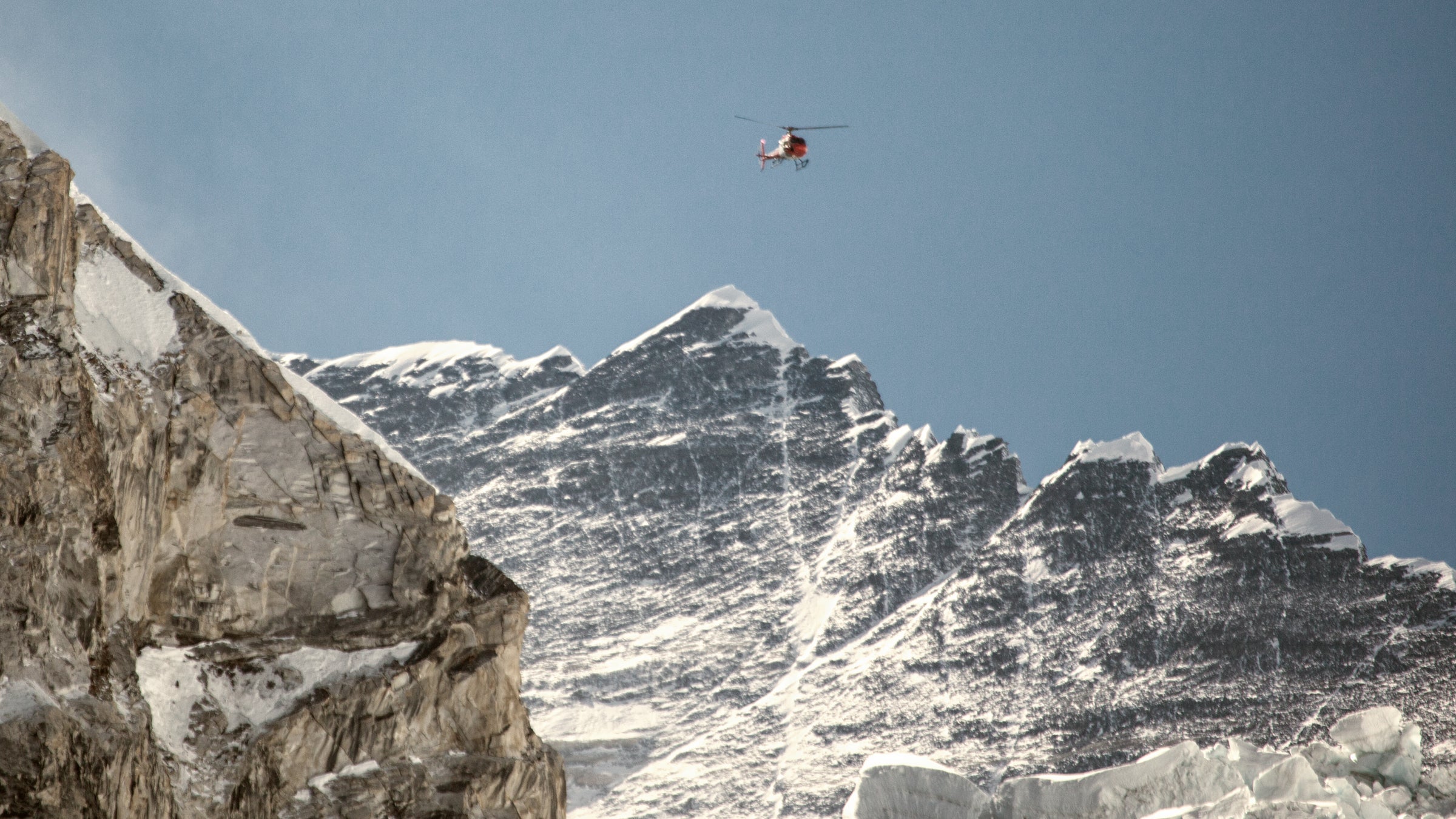 A helicopter over Everest.