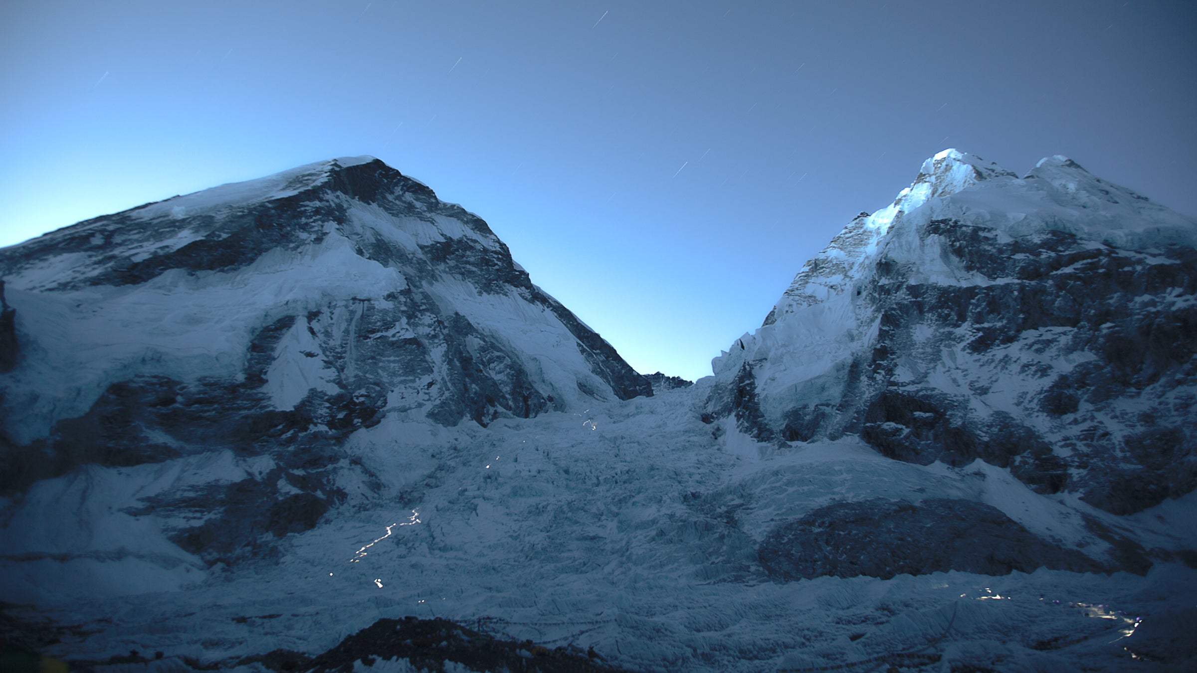 Night falls on Everest's Khumbu Icefall.