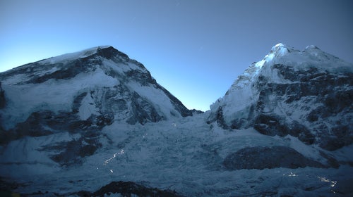 Night falls on Everest's Khumbu Icefall.