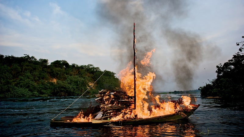 Coetzee's funeral pyre in Jinja, on January 7, 2011. His body was never recovered.
