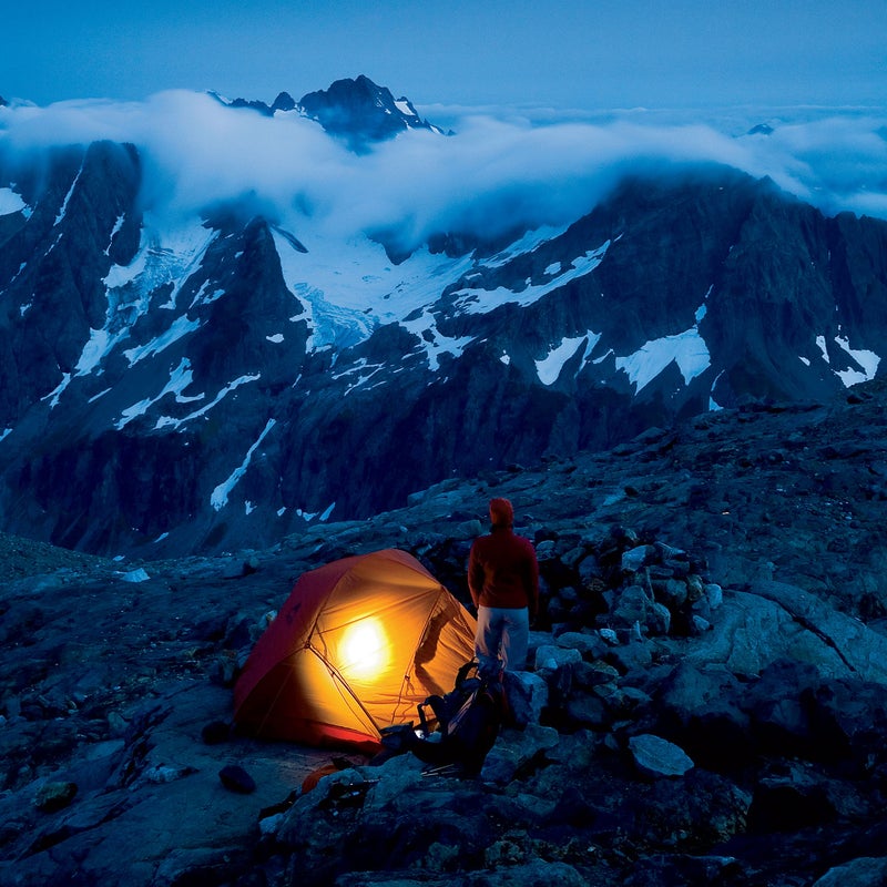 Camping below Sahale Peak at dusk in North Cascades National Park