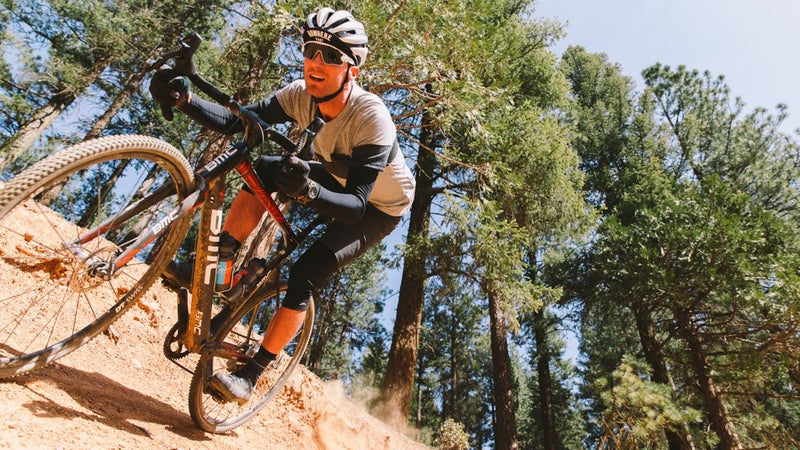 Racer pushes through one of the enduro sections of Giro's new race.