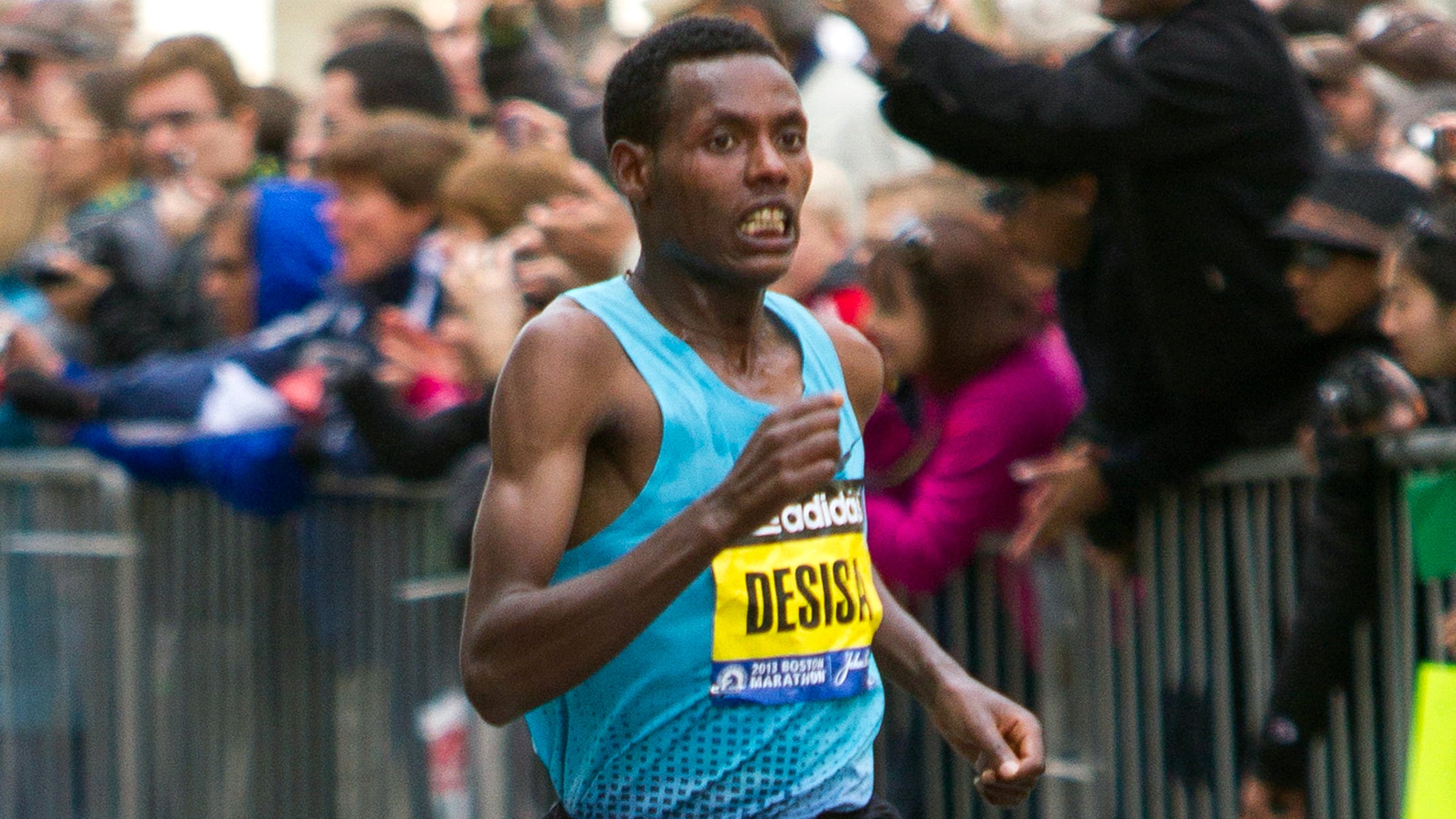 Lelisa Desisa of Ethiopa won the men's race at the 2015 Boston Marathon. Desisa also won the race in 2013.