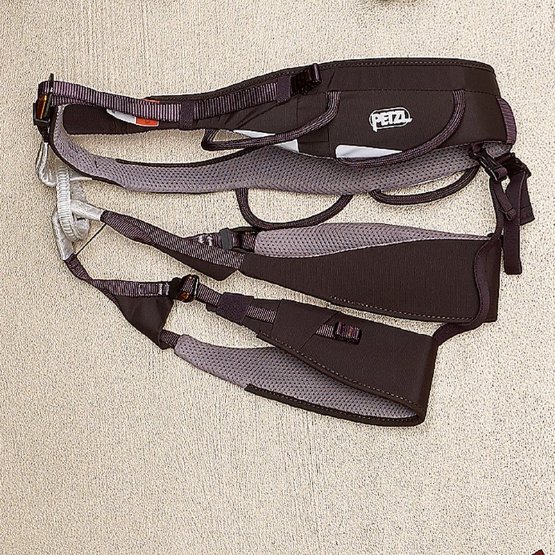 Petzl put a strip of foam around the back of the Aquila’s ($125) waist for a snug fit, and four gear loops—two rigid up front and two flexible in the rear—prevent pressure points from a pack. petzl.com