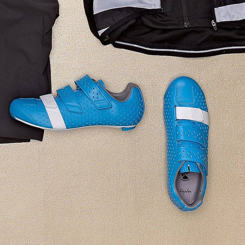 We love the retro look of the synthetic upper and the three Velcro closures, but this ($400) is no throwback: it has a thin carbon sole for efficient pedaling and an adjustable-arch cork footbed. rapha.cc 