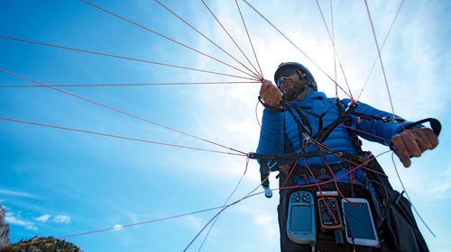 McClurg preparing to launch near British Columbia's Mount Dainard.