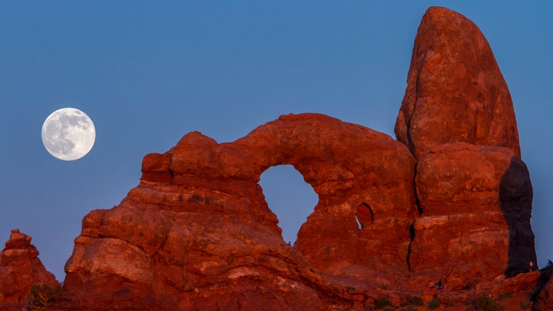 Supermoon at Turret Arch, Arches National Park.