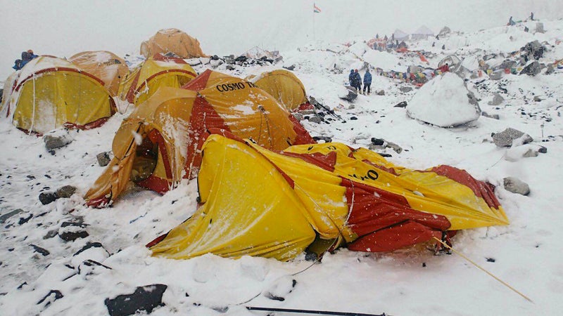 The scene at Base Camp after the avalanche on Saturday, April 25.