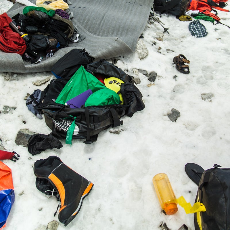 Climbers’ belongings were scattered around Base Camp after the avalanche as efforts shifted toward helping those in need.