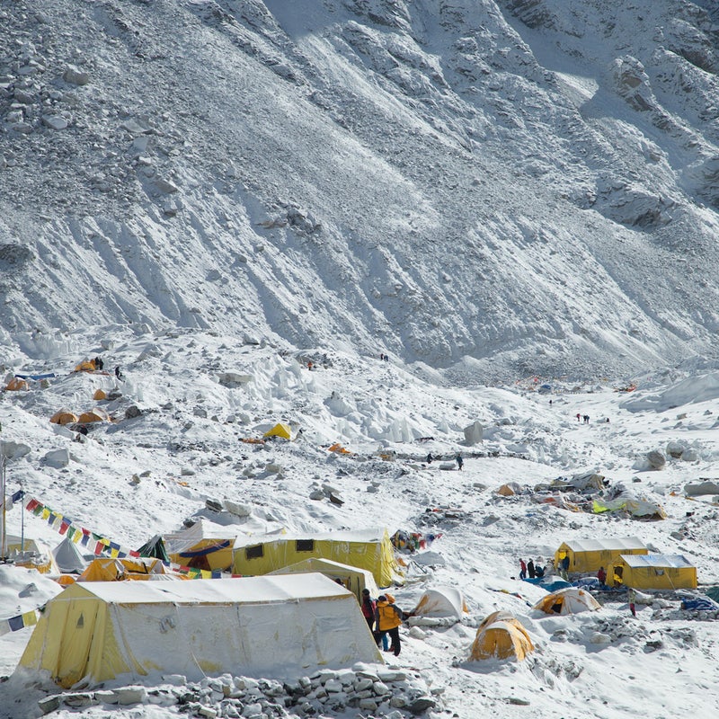 Tents bearing the logo of Himalayan Experience, which were spared by the avalanche on April 25.