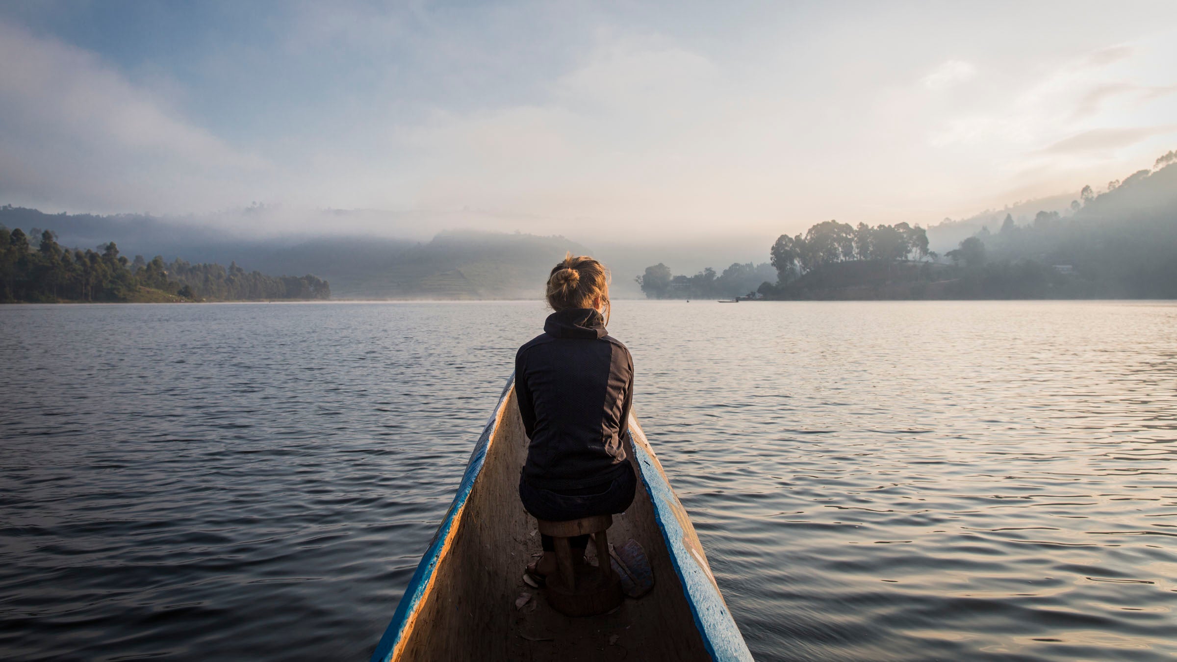 Morning canoe ride on Lake Bunyonyi.