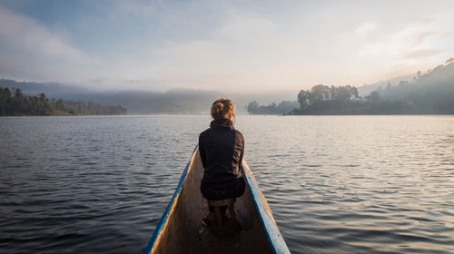 Morning canoe ride on Lake Bunyonyi.