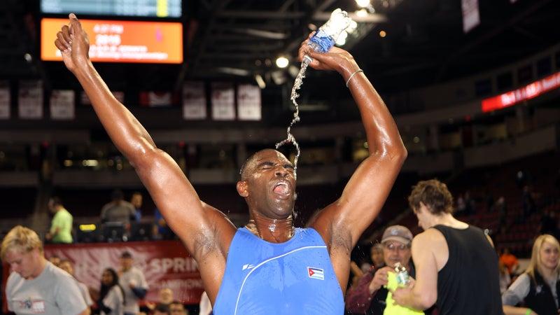 Cuba's Angel Fournier Rodriguez celebrates his victory at the 2015 C.R.A.S.H.-B.'s.