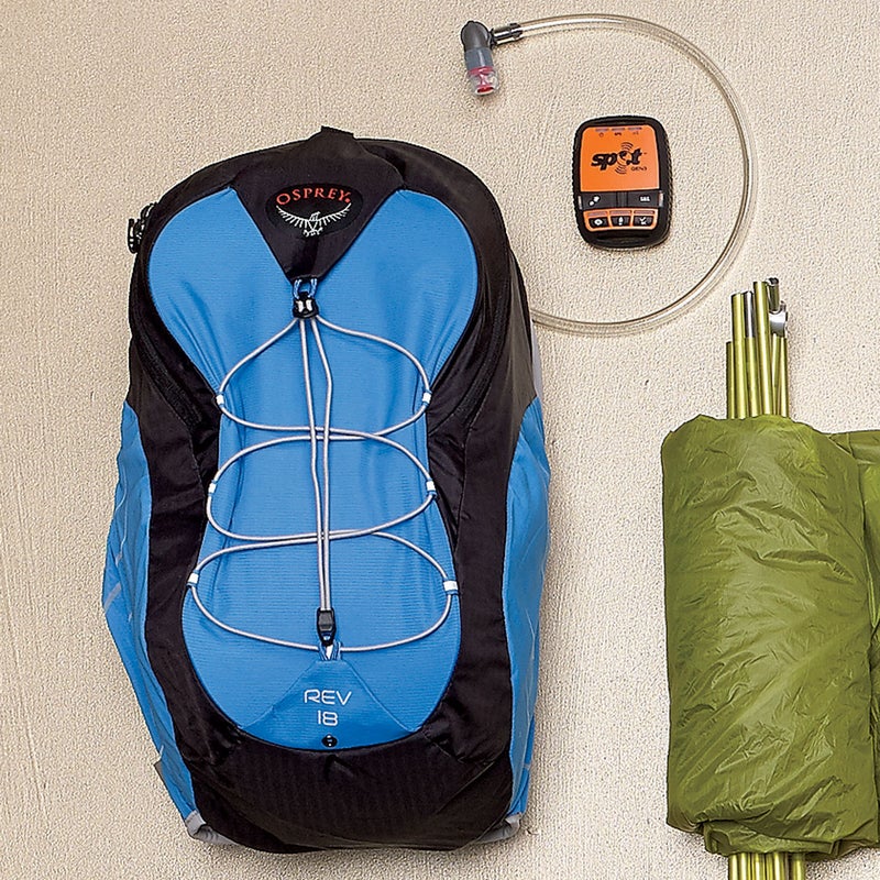 At just over a pound, this wispy hydration pack ($120) uses mesh in the straps, back panel, and pockets to cut weight while adding breathability. ospreypacks.com 