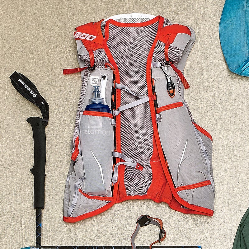 This smartly constructed pack ($185) can tote everything on this page securely (including the poles) and comes with two 500-milliliter front flasks and a handy safety blanket. salomon.com