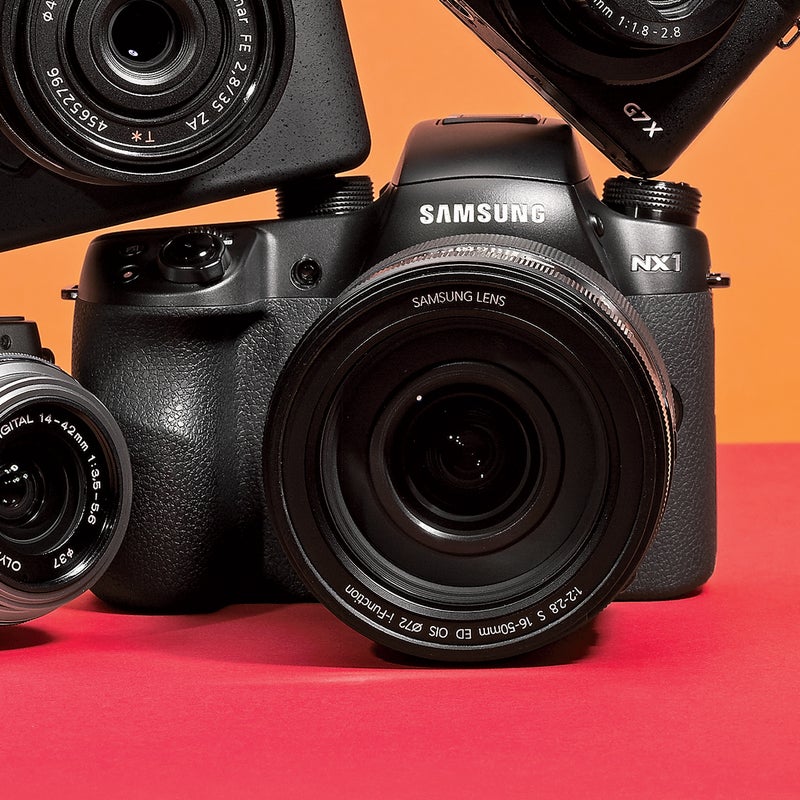 Best For: Fast action. 
The Test: Like the Sony, the NX1 ($1,499) has a 1/8,000 shutter. Unlike the Sony, it also shoots 4K video and has continuous still-photo autofocus, which tracks and meters, making it ideal for sports and wildlife. At a bit heavier than a pound, the weather-sealed NX1 is no flyweight portable, though this mirrorless camera is still half the weight of a DSLR with similar capabilities. Bonus: it features both Bluetooth and Wi-Fi connectivity. 
The Verdict: The most impressive sports shooter we tested. $2,800 with 16–50mm lens; samsung.com 
Utility: 4 
Tech: 4
