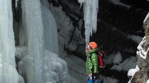 Gordon McArthur ice climbing in the Bull River outside Cranbrook, BC.