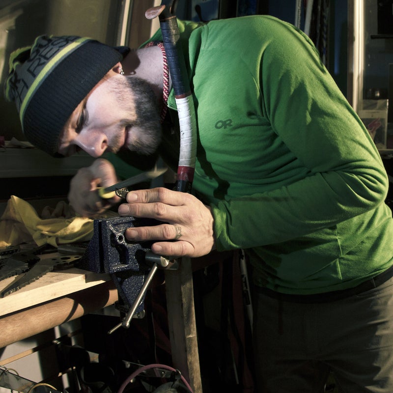 Gordon McArthur preparing his tools for battle.