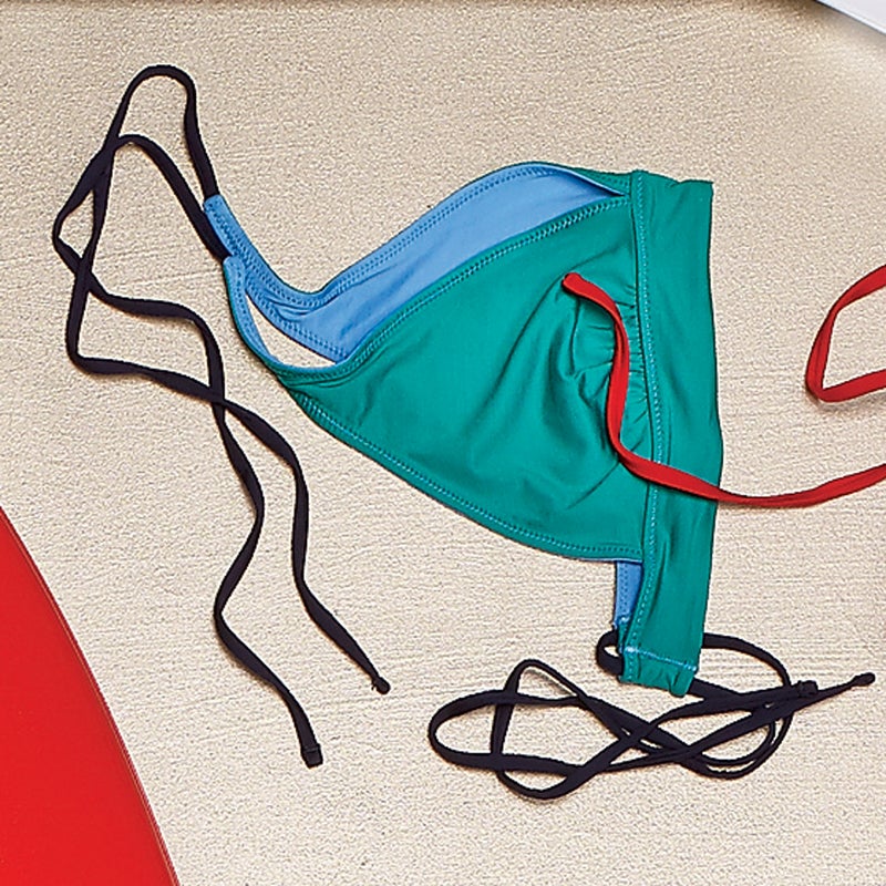 Patagonia’s nylon-spandex bikini top ($55) has a generous band under the bust that prevents gape, and the halter fit and adjustable ties hold everything in place. patagonia.com