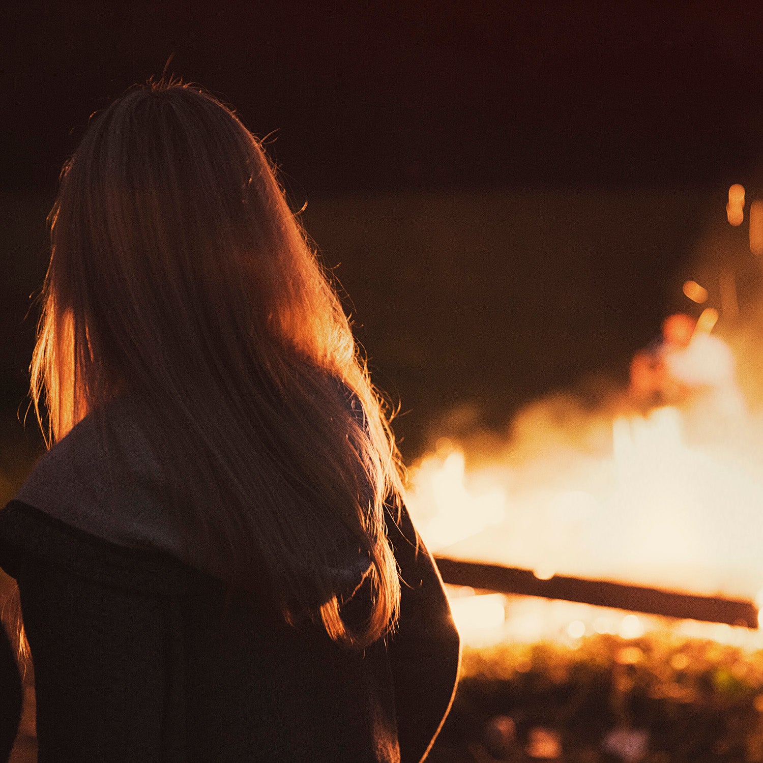 Roaring fire on a summer night.