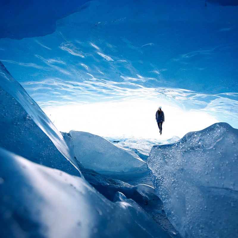 Monod in the ice cave near the Athabasca Glacier visitor center. The Monod family has run Monod Sports, the ski and mountaineering shop in downtown Banff, since 1949. Monod recently broke out in the freeskiing world, landing a Red Bull sponsorship and several appearances in popular ski films.