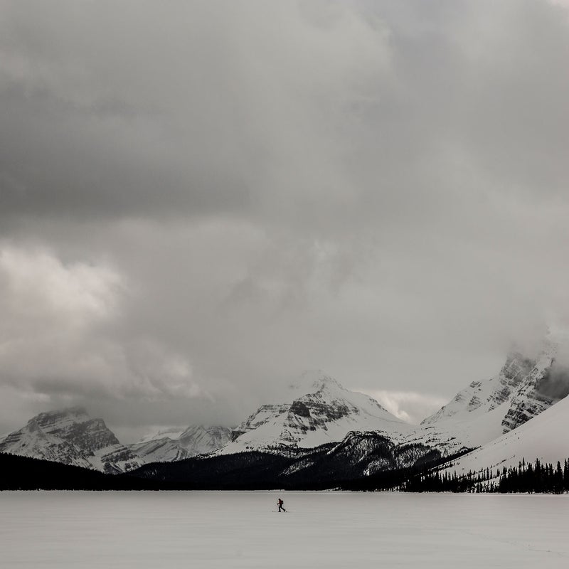 Schaffer traversing Bow Lake, Alberta