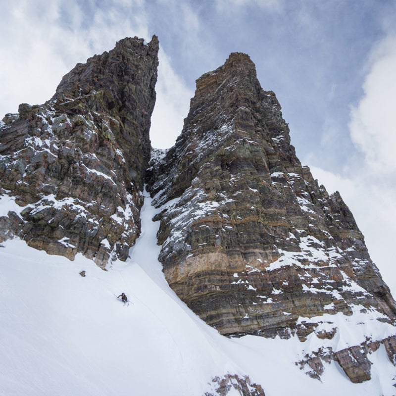 Chin bends a ski on Surprise Pass, above Lake Louise.