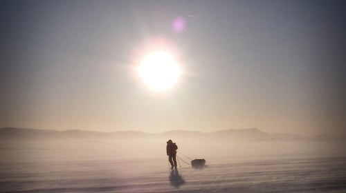 Karl Bushby trekking through Alaska before his historic on-foot crossing of the Bering Strait.