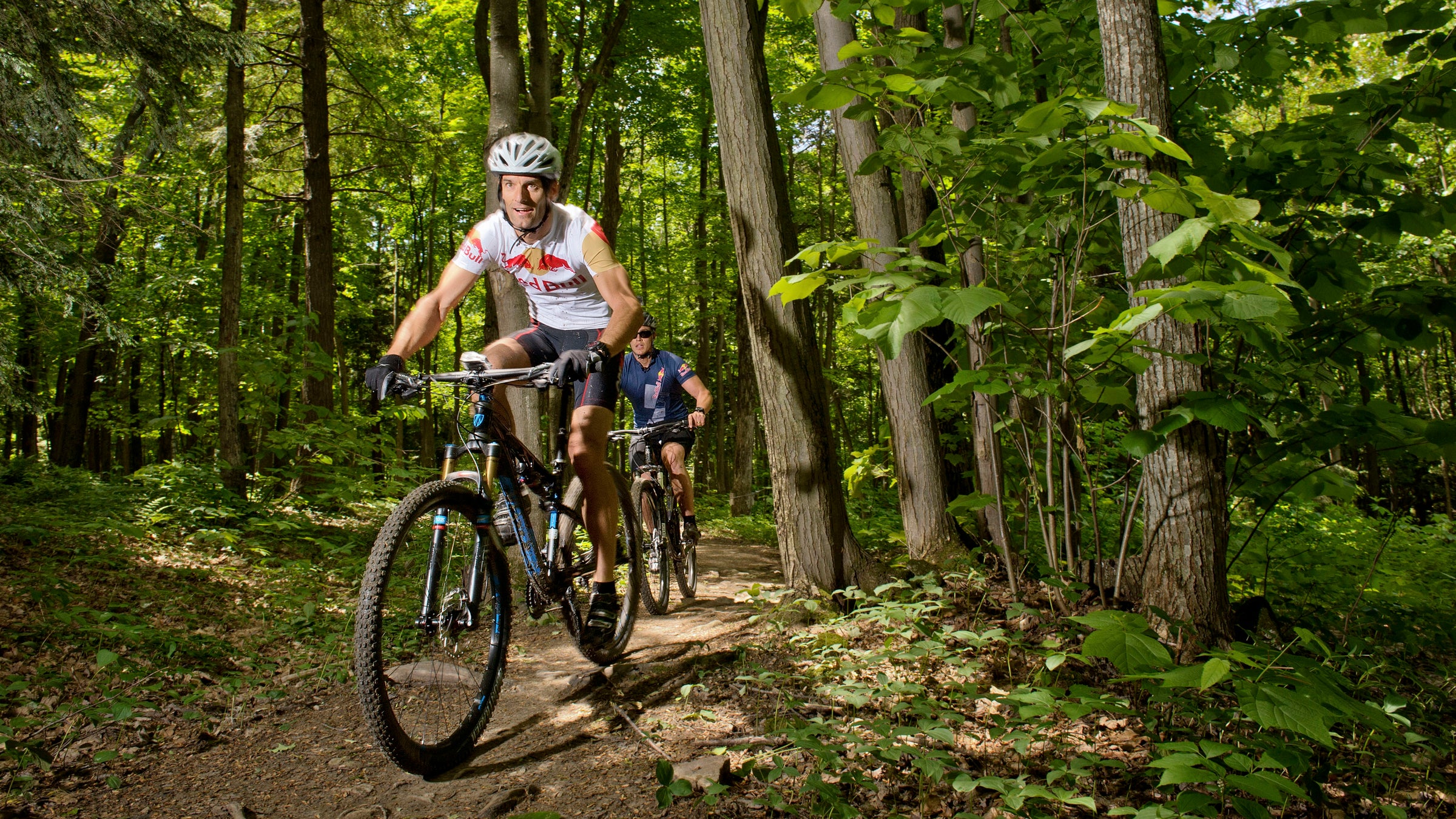 Porsche-sponsored driver Mark Webber cross-training at Mont Rigaud, Canada.