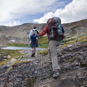 Movin'. Harvey Pass in sight just beyond the tarn