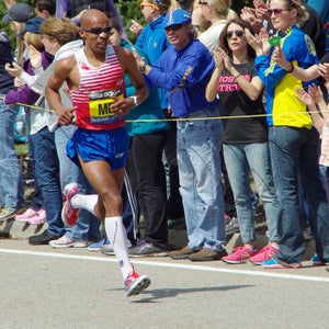 Meb Keflezighi runs in the 2014 Boston Marathon, which he won. Keflezighi brought attention to the issue of runners' weights when he posted on Twitter 10 days after the 2015 race that his weight had climbed from 121.6 to 134 pounds, a number he deemed too high.