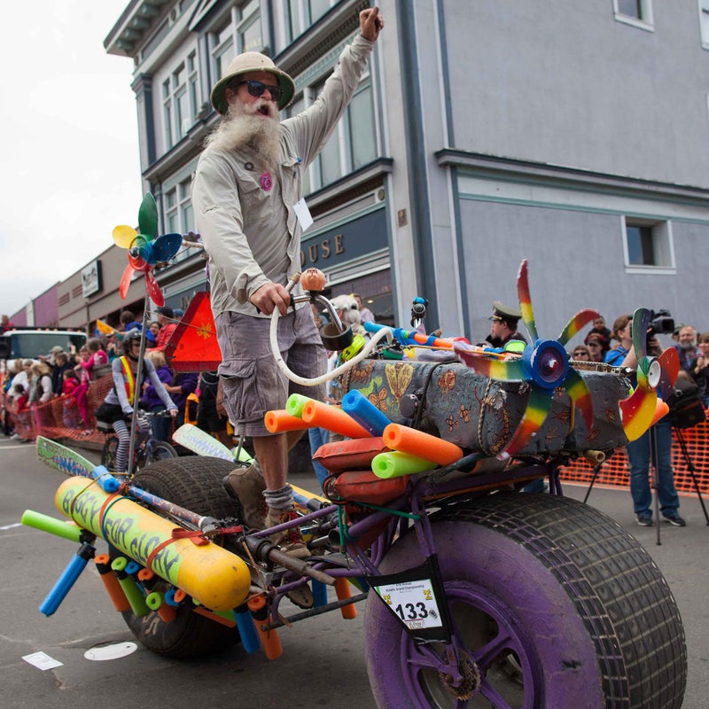 Every year, an elite group of racers gathers in the small Northern California town of Arcata. They’re not runners. They’re not cyclists. They’re not drivers. They’re much stranger than that. Their competition: the Kinetic Grand Championship, a grueling three-day, 42-mile schlep over sand, water, mud, and pavement. Their steeds: bizarre amphibious human-powered vehicles. So sit back, buckle up, and enjoy the wild, crazy ride. 