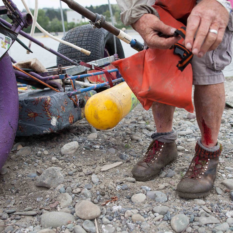 The race, though fun, is not easy. “This is a contact sport,” this pilot said after slipping from his sculpture Buggy for Glory. Medics were on site to treat everything from cuts and bruises to hypothermia and exhaustion. 