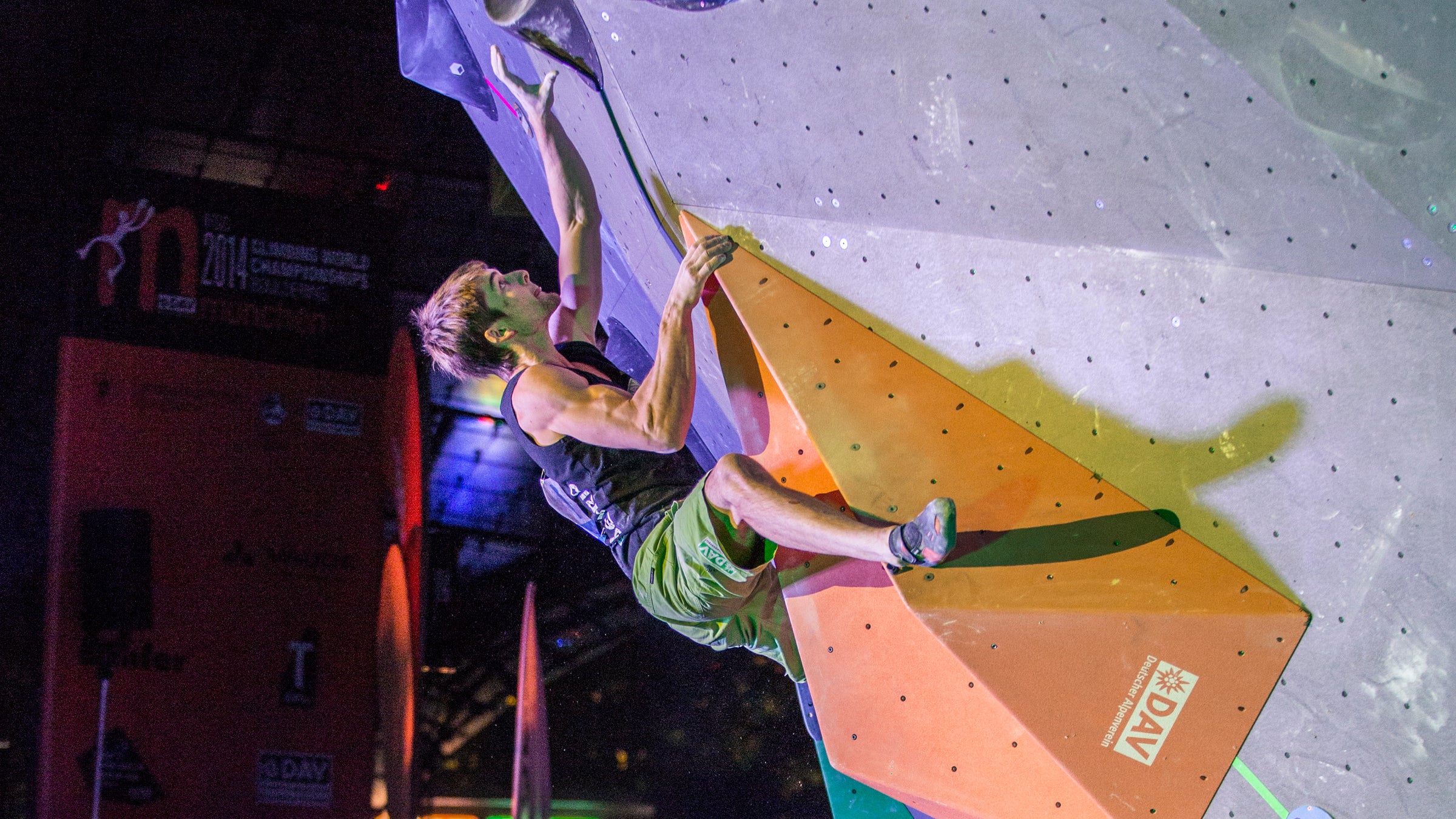 Jan Hojer (pictured here in a 2014 competition) beat Nathaniel Coleman and Adam Ondra at the Bouldering World Cup in Vail.