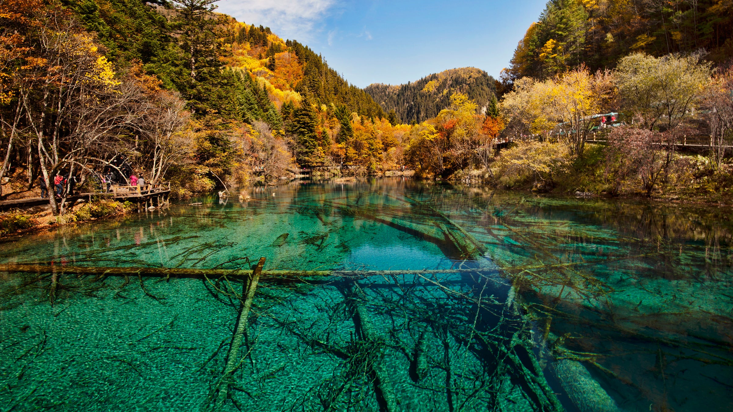 Jiuzhaigou is a national park in China that extends over 180,000 acres.