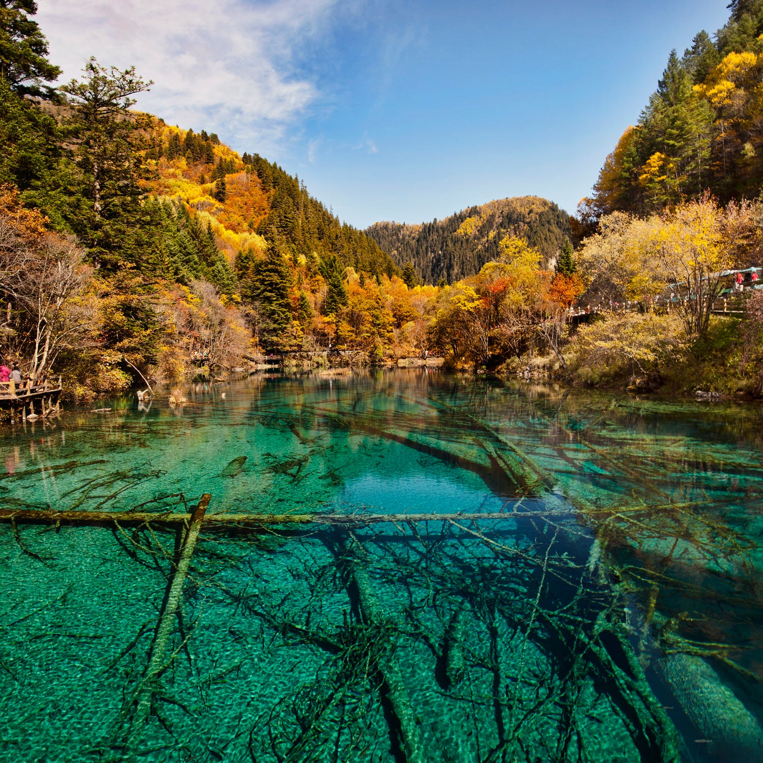 Jiuzhaigou is a national park in China that extends over 180,000 acres.