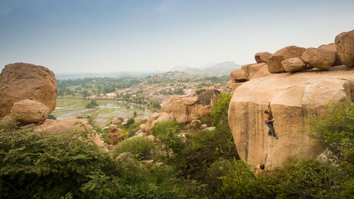 We bouldered our way through the rolling landscape of the never-ending granite rock that stretches across Hampi in southern India. Morning and evenings were reserved for bouldering, and the midday heat was spent reading, slacklining, and hanging out with new friends.