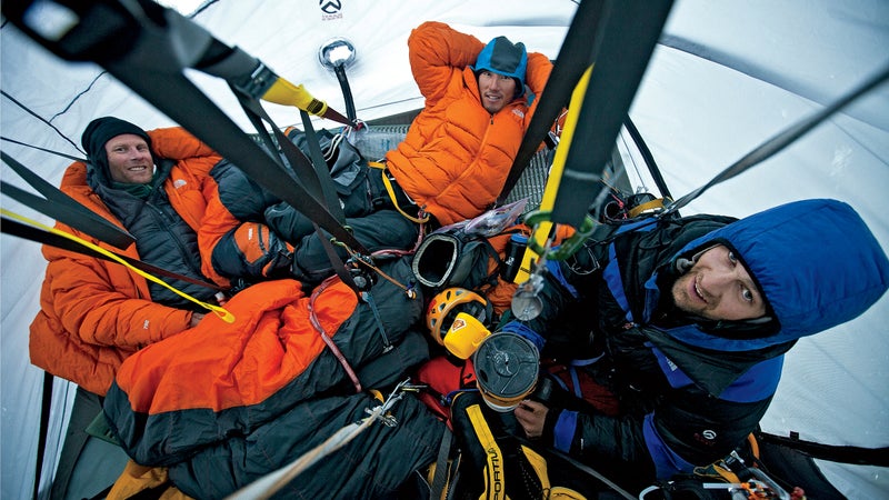 From left: Anker, Chin, and Ozturk resting before their final summit push in 2011.