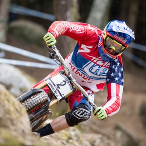 Aaron Gwin performs at the UCI Mountain Bike World Cup Qualifying in Lourdes, France on April 11th, 2015 // Lukas Pilz/Red Bull Content Pool // P-20150412-00256 // Usage for editorial use only // Please go to www.redbullcontentpool.com for further information. //